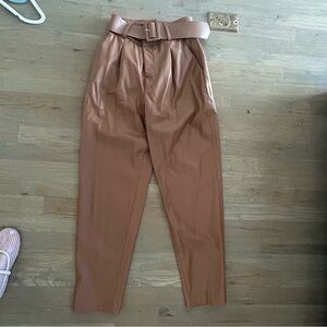 Zara Brown High-Waist Belted Faux Leather Trousers